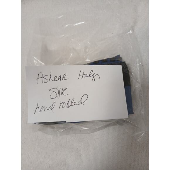 Vntg Silk Men's Pocket Scarf Hand Rolled Blue Black Geo Italy Suit Jacket Fancy - Picture 12 of 12